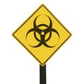 Yellow traffic sign with biohazard symbol.