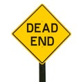 Yellow traffic sign with dead end symbol.