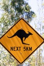 Yellow traffic sign with kangaroo warning Royalty Free Stock Photo