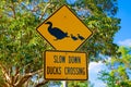 Yellow Traffic sign for Slow down duck crossing. Royalty Free Stock Photo