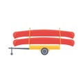 Yellow trailer with red canoe, vector illustration