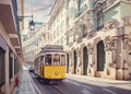 Yellow tram in Lisbon, Portugal Royalty Free Stock Photo