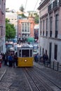 Yellow tram in Lisbon. Portugal. Tourism. Travel Portugal. Elevator Gloria
