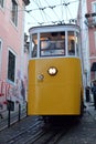 Yellow tram in Lisbon. Portugal. Tourism. Travel Portugal. Elevator Gloria