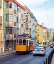 yellow tram, Lisbon street, Portugal Royalty Free Stock Photo