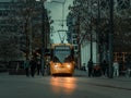 A yellow tram in Manchester head on Royalty Free Stock Photo