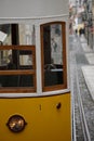 Yellow tram parked on a steep hill Royalty Free Stock Photo