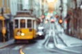 Yellow tram of the Route 28 on the street of Lisbon Royalty Free Stock Photo