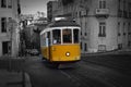 Yellow tram. Streets of Lisbon. Portugal. Ruas de Lisboa. ElÃÂ©ctrico amarelo.