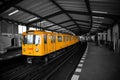 Yellow Tram,train U-Bahn in Berlin transport black white color