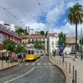 Yellow trams on a Lisbon street