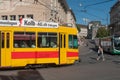 Yellow tramway in the stree