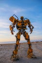 Yellow transformer made from car doors and scrap metal at Metal Art Museum, Salar de Uyuni, Bolivia, a popular travel destination