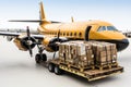 Yellow Transport plane and pellets with cargo shipments