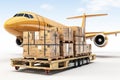 Yellow Transport plane and pellets with cargo shipments