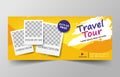 Yellow travel abstract triangle corporate business banner template, horizontal advertising business banner layout template