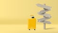 Yellow Travel Bag And 3D Wood Signpost Concept