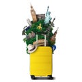 Yellow travel bag with world landmark Royalty Free Stock Photo