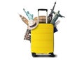 Yellow travel bag with world landmark