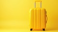 Yellow travel suitcase on a yellow background