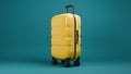 Yellow travel suitcase. Vacation concept design. 3D rendered background.