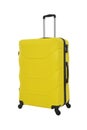 Yellow travel suitcase on a white background