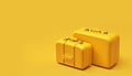 Yellow travel suitcases on a yellow background. AI-Generated illustration.