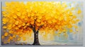 Yellow Tree Leaves Listed in a Thick Impasto Technique Sitting P