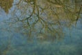 Yellow trees and blue sky are reflected in the quiet river Royalty Free Stock Photo