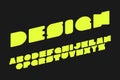 Yellow trendy funky font - modern cartoon design. Creative English alphabet, bright bold latin letters