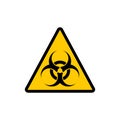 Yellow triangle warning biohazard sign. Biohazard warning vector symbol sticker.