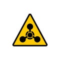 Yellow triangle warning chemical hazard sign. Chemical hazard warning vector symbol sticker.