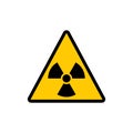 Yellow triangle warning radioactive sign. Radiation warning vector symbol sticker.