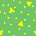 Yellow triangles on green background. Seamless vector pattern Royalty Free Stock Photo