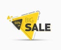 Yellow triangular vector tag template for big sale and discounts Royalty Free Stock Photo