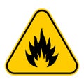 Yellow triangular warning sign with black flame symbol Royalty Free Stock Photo