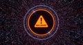 Digital warning sign with malware alert symbol inside glowing circular target on binary code background Royalty Free Stock Photo
