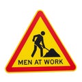 Yellow Triangular Warning Sign with Red Border and Black Silhouette of Man Digging caution Royalty Free Stock Photo