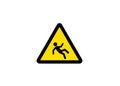 Yellow Triangular Warning Sign for Slippery Surface with Falling Person Icon Isolated on White Background Royalty Free Stock Photo