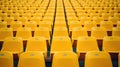 Yellow tribunes. seats of tribune on sport stadium. empty outdoor arena. concept of fans. chairs for audience. cultural