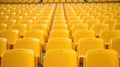 Yellow tribunes. seats of tribune on sport stadium. empty outdoor arena. concept of fans. chairs for audience. cultural