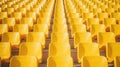 Yellow tribunes. seats of tribune on sport stadium. empty outdoor arena. concept of fans. chairs for audience. cultural