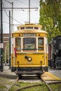Yellow trolley in Lowell Massachusetts