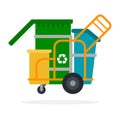 Waste collection trolley with containers vector icon flat isolated. Royalty Free Stock Photo