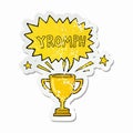 Yellow Trophy Comic Sticker with Burst Text Royalty Free Stock Photo