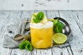 Yellow tropical drink cocktail in a glass. Royalty Free Stock Photo