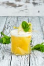 Yellow tropical drink cocktail in a glass. Royalty Free Stock Photo