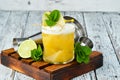 Yellow tropical drink cocktail in a glass. Royalty Free Stock Photo