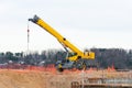 Yellow Truck Crane Construction Site Heavy
