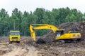 Yellow truck and excavator